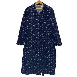 LA Cera Cotton‎ Buttondown Blue Corduroy Floral Dress Cottagecore Grandmacore XL